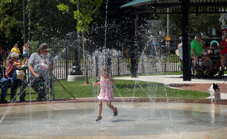 The Pocket Park Splash Pad in Coopersville is a popular spot. 