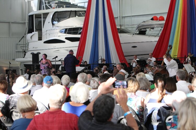 Sydney McSweeney performs with Bryon Stripling and the Holland Symphony Orchestra during their "Pops at the Pier" concert at Eldean Shipyard in Macatawa, Michigan, June 16, 2022.