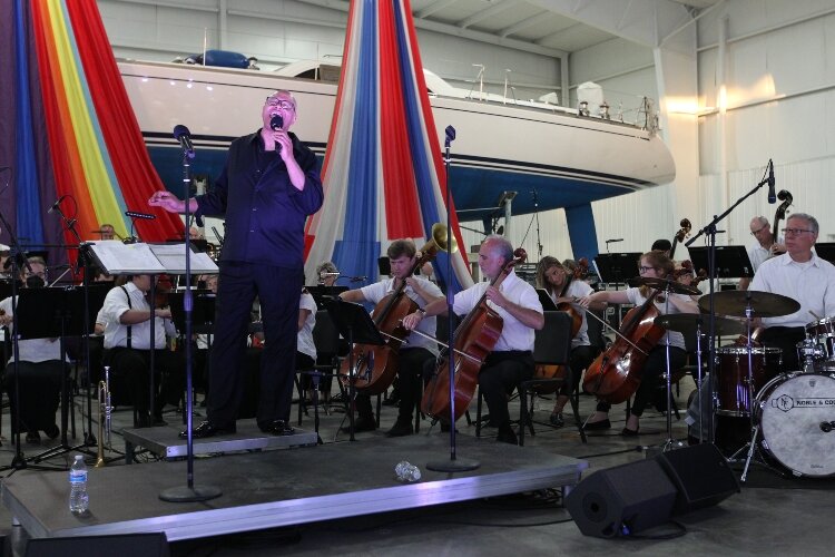 Byron Stripling performs with the Holland Symphony Orchestra during their "Pops at the Pier" concert at Eldean Shipyard in Macatawa, Michigan, June 16, 2022.
