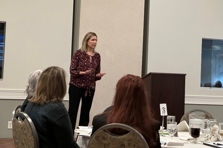 Jennifer Vey presents during the Tuesday Forum Series on April 11, 2023. (Shandra Martinez)