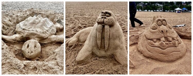 Three of the entries in this year's Grand Haven Sand Sculpture contest.