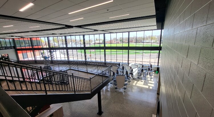 Charles Hackley Middle School features large windows for natural lights. 