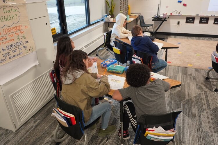 A third-grade classroom at Pine Creek Elementary working on a math lesson.