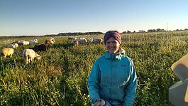 Julie Engel at her sheep farm in Montague.