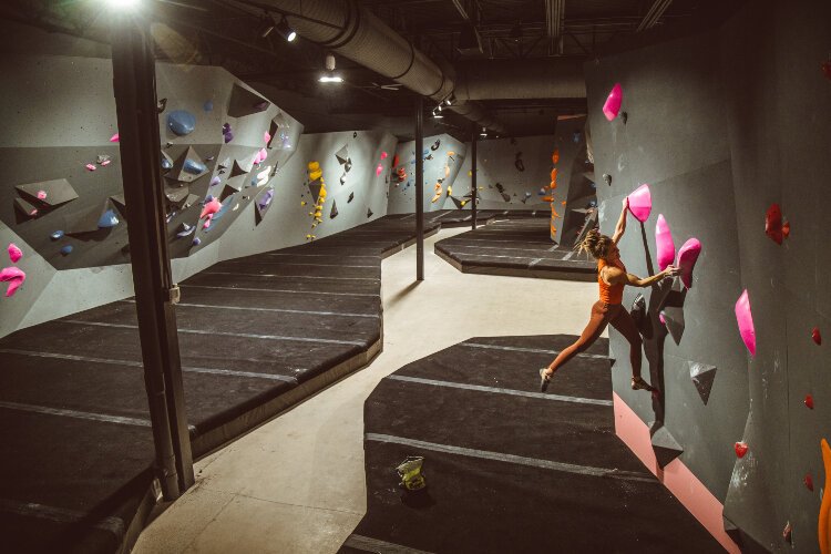 At the heart of the Shift Climbing gym is a freestanding boulder that tilts over 12 degrees in two directions, transforming the climbing landscape with every adjustment.
