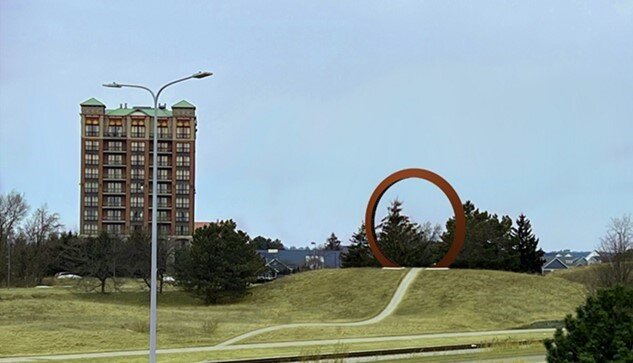 A rendering of The Portal, which will be installed in the rolling hills between Shoreline Drive and the Shoreline Inn in Muskegon. 