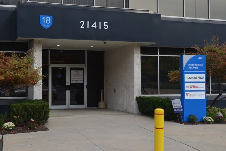 A look at the entrance of the Centropolis Accelerator on LTU’s Southfield campus.