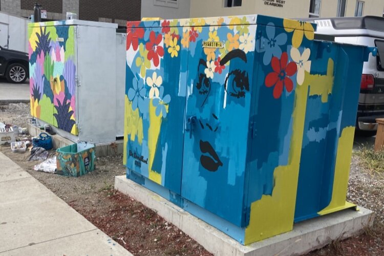 The ZAP! Art Project transformed three utility boxes into public art, with Biz Drouillard’s piece in the foreground.