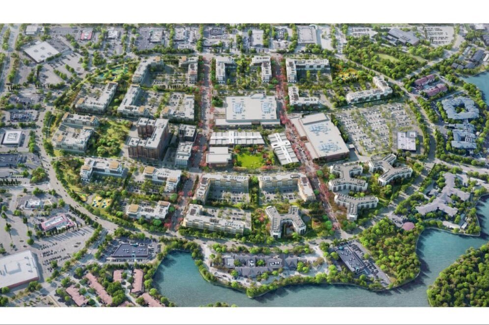 A rendering of the future former site of Lakeside Mall, first released in 2022, which will be redeveloped as Lakeside Town Center.