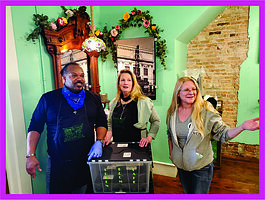 Artist and Green Room Cafe chef Bruce Cobb with PLAT owners Karen Jorgensen and Lisa Mohler. Photo courtesy of the PLAT.
