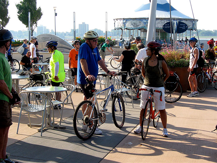 Bikes at carousel on Detroit rRiver. Photo courtesy John Hartig.