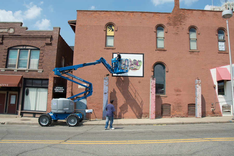 Artwork installation in downtown Pontiac. Photo courtesy Canvas Pontiac.