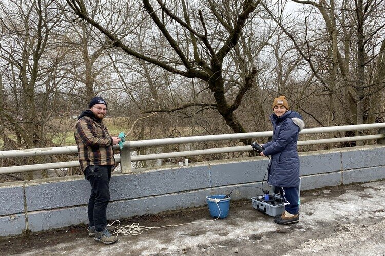 Friends of the Rouge gathering data on Sodium Chloride in the Rouge River.