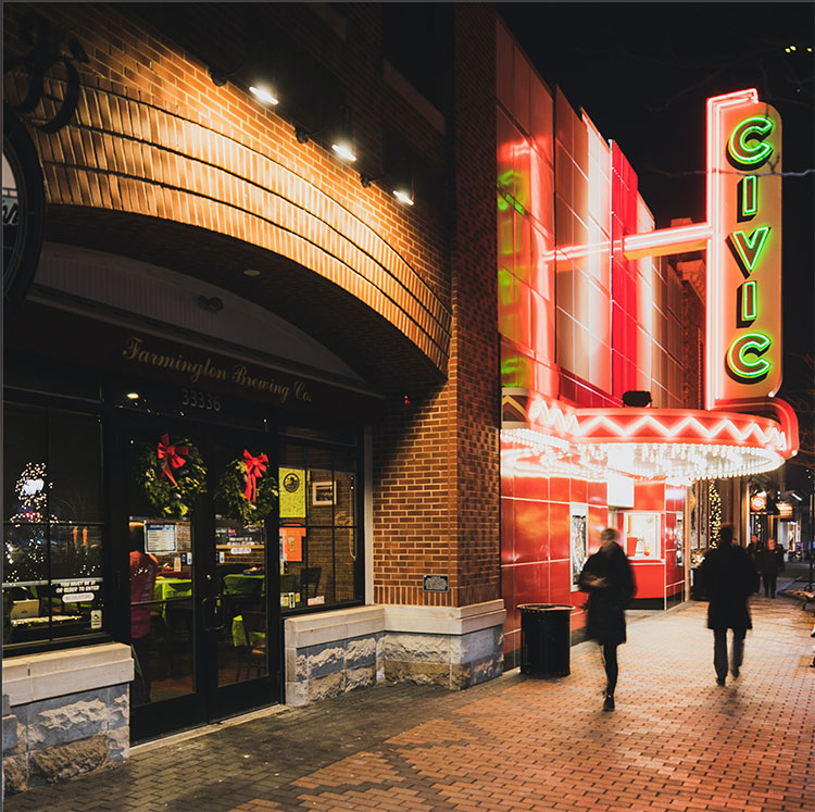 Farmington Civic Theater and Farmington Brewery. Photo by David Lewinski.