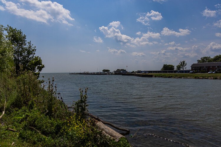 A view from the shore of the Clinton River Spillway.