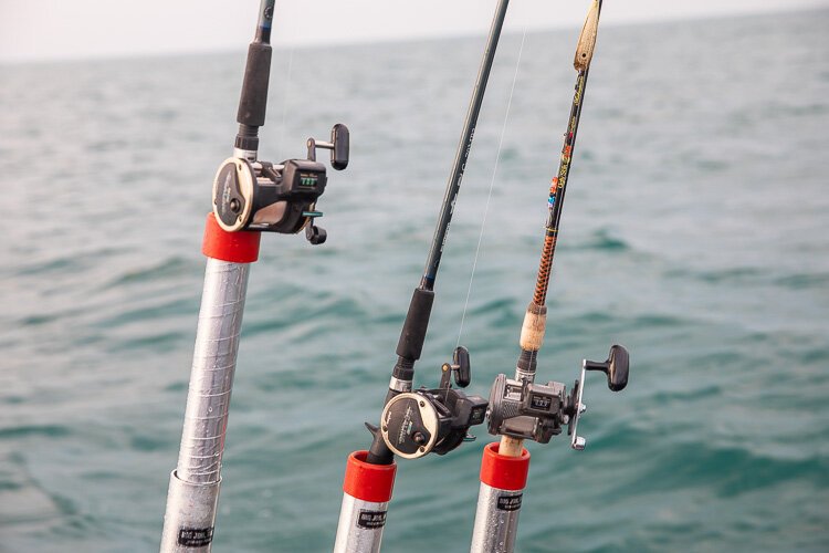 An assortment of fishing rods.