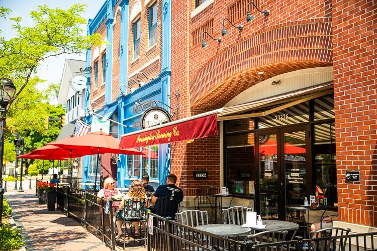 Outdoor seating in downtown Farmington