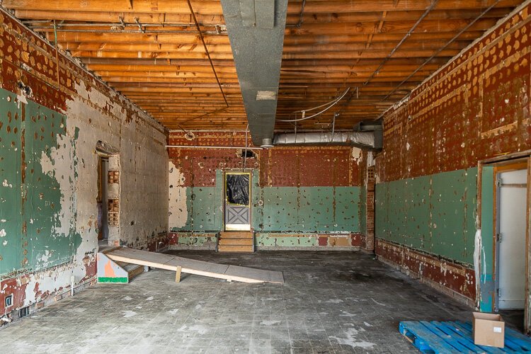 An old storefront in the Farmington State Savings Bank building