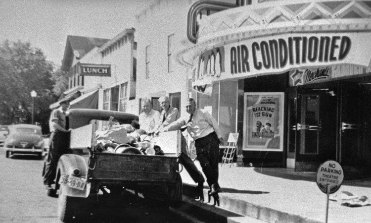 A WWII-era scrap metal drive outside of the theater