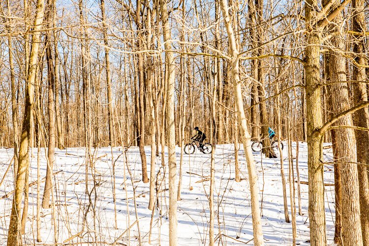 Biking throuhg the trees at River Bends park.