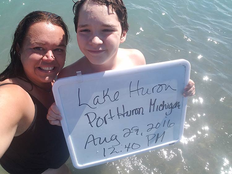 Selfie at Lake Huron: Michele Arquette-Palermo and son Dominic Palermo
