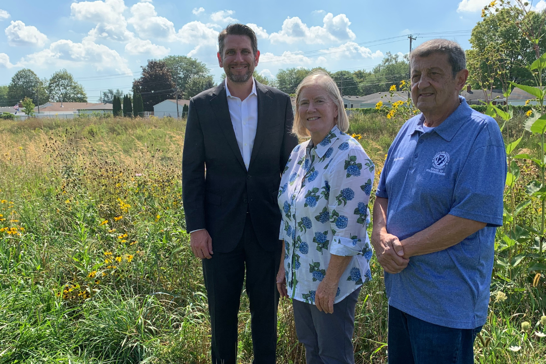 Sterling Heights Mayor Michael Taylor (L to R), Macomb County Public Works Commissioner Candice Miller, and Macomb County Commissioner Joseph Romano at the revamped Sterling Relief Drain.