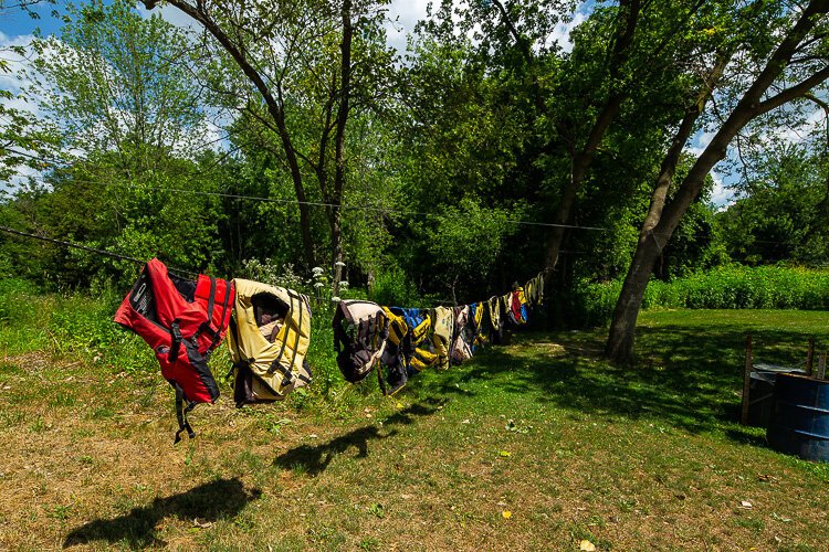 A clothesline full of CRC&K live jackets.