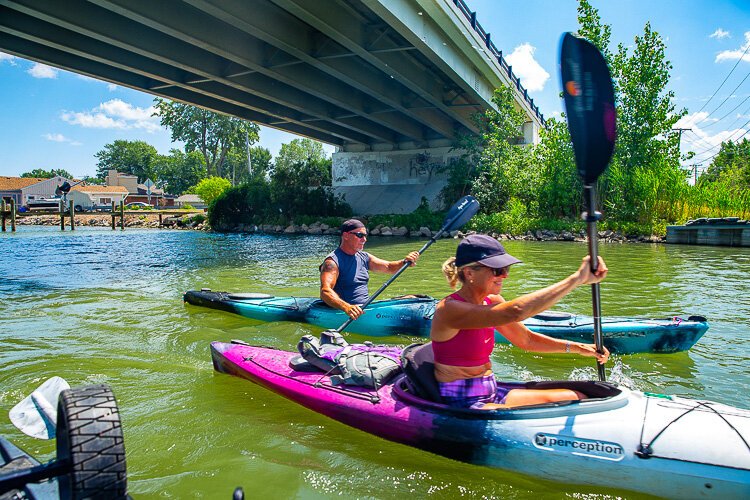 Hans and Patricia Dengler kayak the Clinrton River.