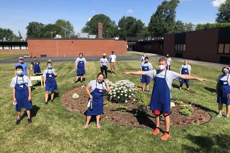 Kids on the Go's Teens to Work group in the Grosse Pointe Sunrise Peace Garden.