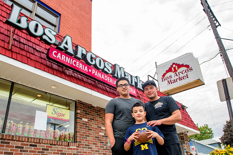 Angel Briones, Nephew Mario Briones and owner Mario Briones at Los Arcos Market. Photo by Doug Coombe.