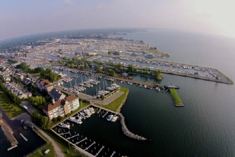 An aerial shot of St. Clair Shores Nautical Mile.