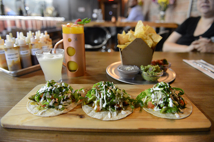 Fajita tacos, chips and salsa trio. Photo by Jessica Strachan.