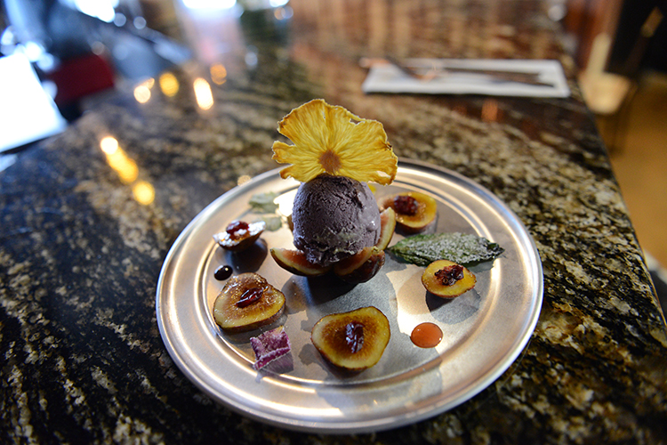 Housemade sorbet and this blueberry cinnamon ice cream with fig flambé. Photo by Jessica Strachan.