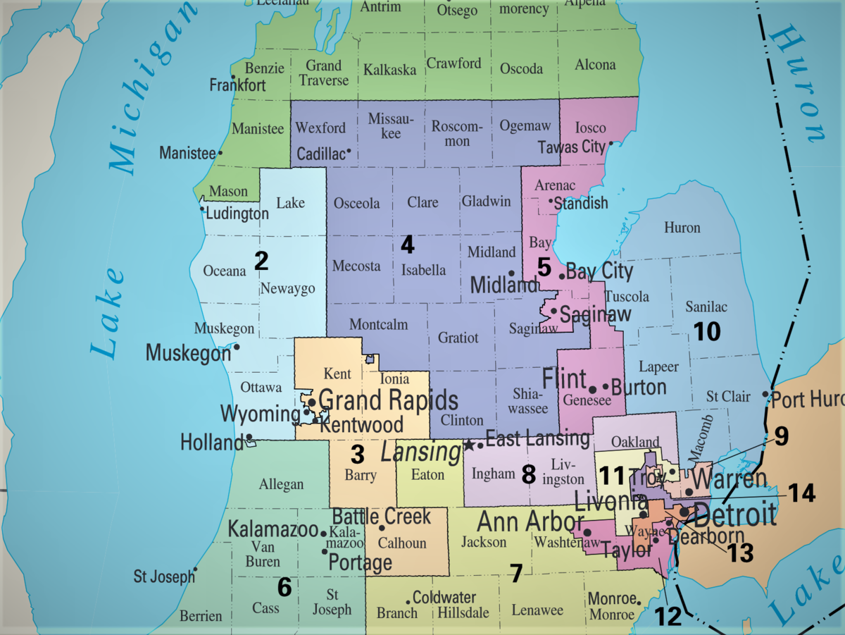 Michigan Congressional Districts. Source: Wikimedia Commons