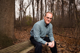 Carim Calkins in the forest on the grounds of Frost Middle School in Livonia