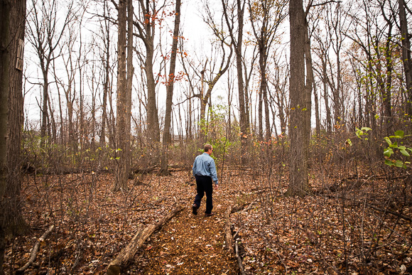 Carim Calkins in the forest on the grounds of Frost Middle School in Livonia