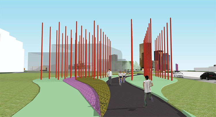 Rendering of Southfield's Red Pole park