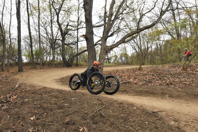A handcyclist has some fun on Stony Creek's new handcycle loop.