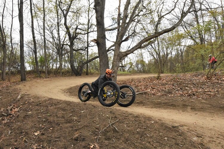 A handcyclist has some fun on Stony Creek's new handcycle loop.
