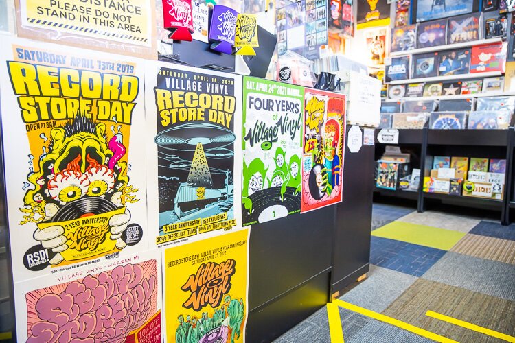 Record Day posters at Village Vinyl in Warren.