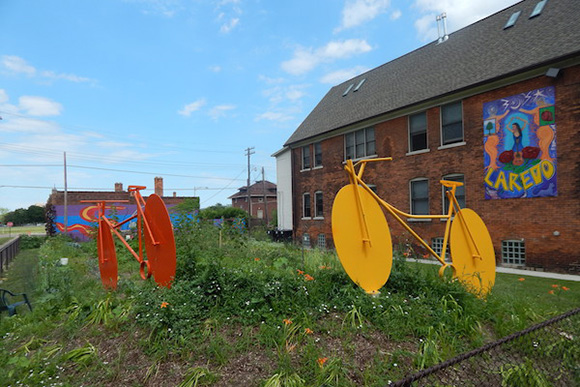 Bicycle sculptures in Woodbridge urban farm