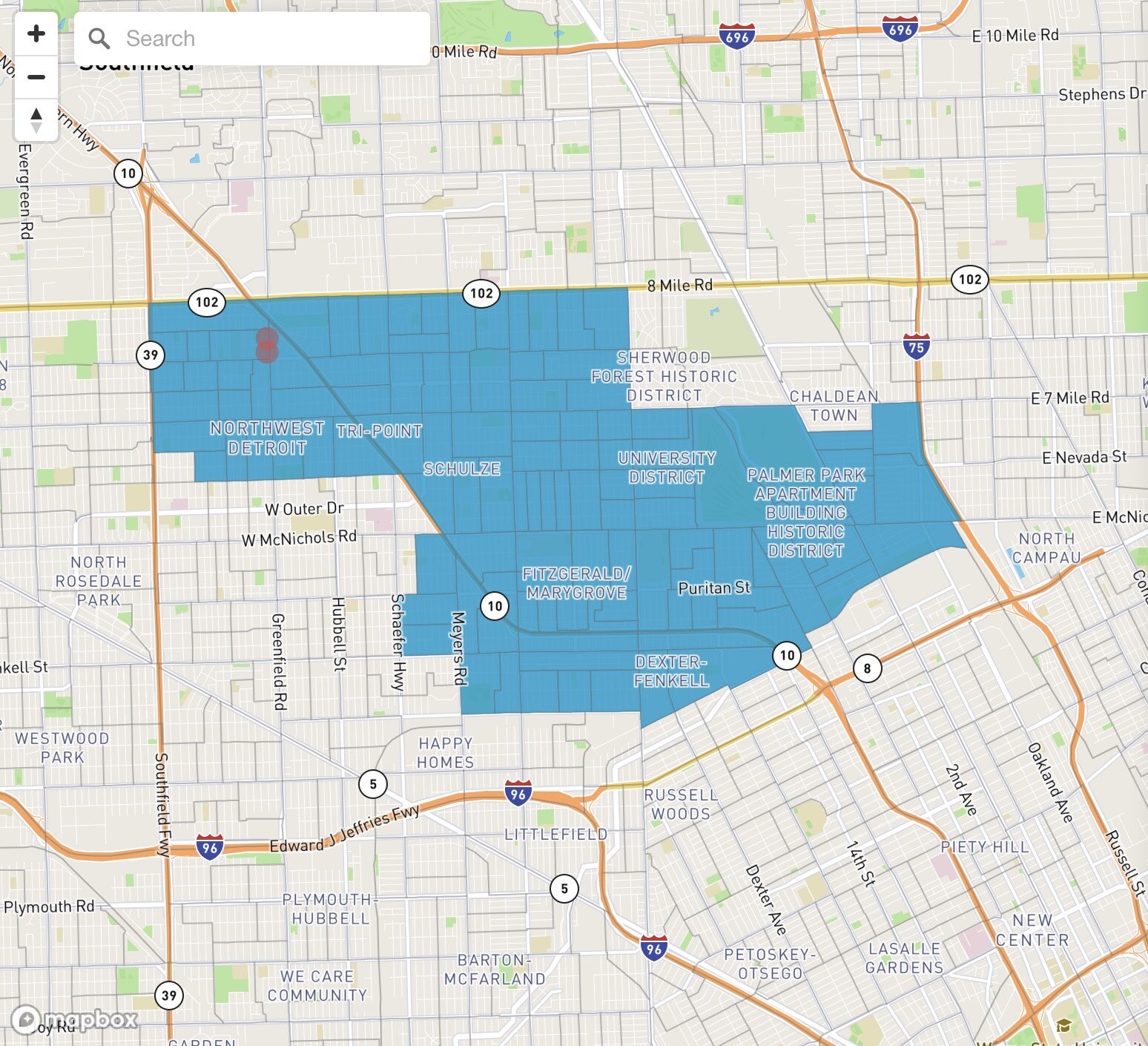 This map was submitted by LGBT Detroit in their efforts to have Palmer Park represented within one voting district