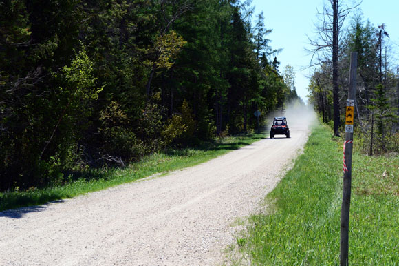 Side-by-side on the Haywire Trail. If biking or hiking, be aware that they can be fast and take up much of the trail, but they usually aren't quiet enough to sneak up on you.