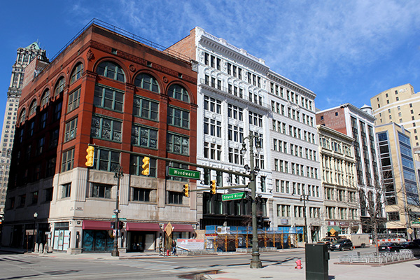 The recently refurbished Lofts of Merchants Row building at 1425 Woodward