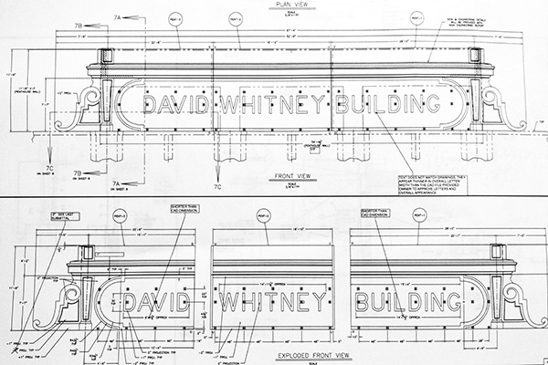 Glassline’s plans for the David Whitney Building’s pediment sign