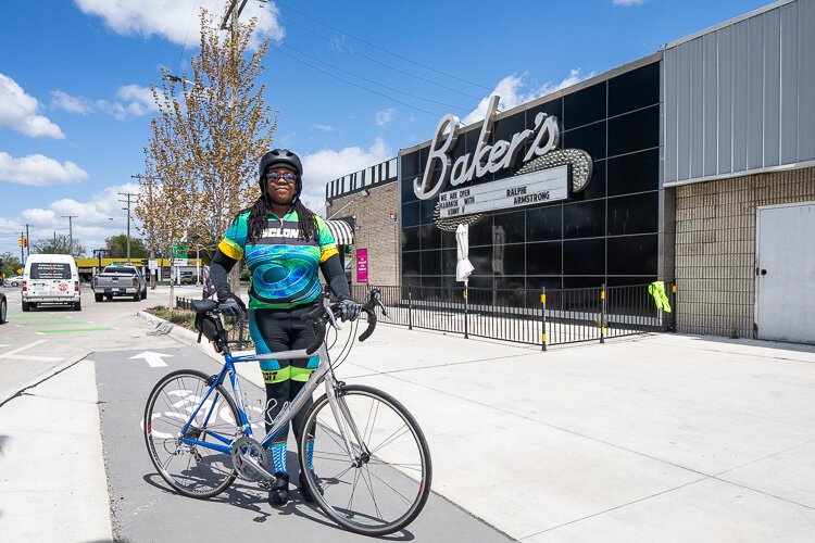 Markita Moore and bike on Livernois Photo by David Lewinski.