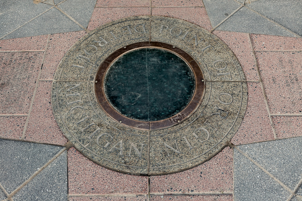 Michigan Avenue point of origin marker on Campus Martius