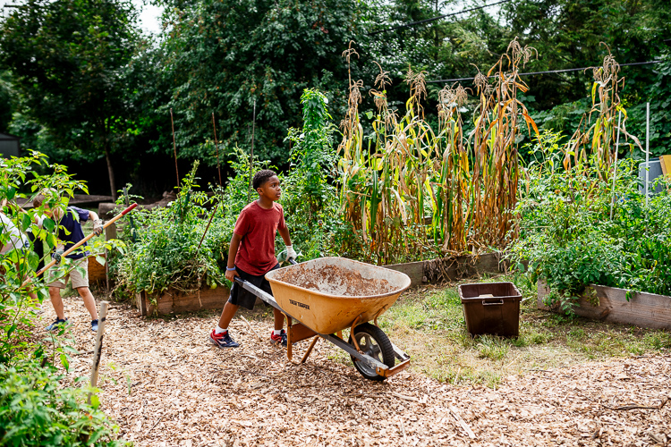 3rd grade students during their gardening class