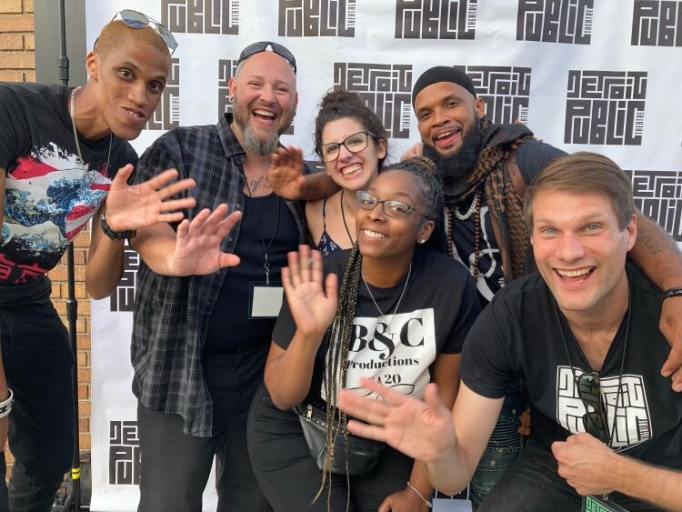 From left to right: Erric Morton (Alum), Matthew Lujan (Alum), Frannie Shepherd-Bates (Director), Jocelyn Walker (Alum), Ansley Harris (Alum), Matthew Van Meter (Assistant Director)