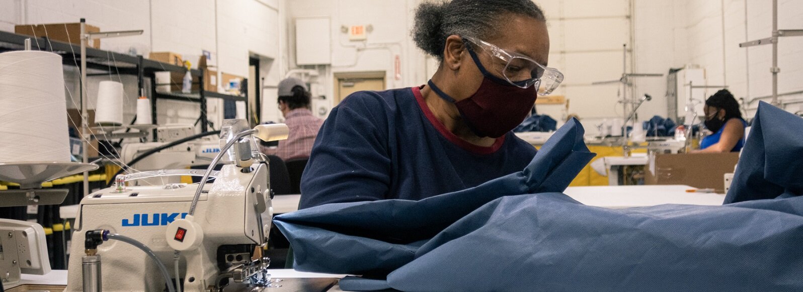 Jackie George is the lead sewer at GETTEES in Sterling Heights, and part of the team working on PPE production during COVID-19.  